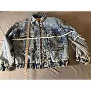 Vintage Rugged Run Denim Bomber Jacket Quilted Lined Acid Wash XL 90s Zip Up